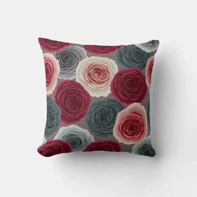 Elegant Dark Floral Rose Pattern Throw Pillow Kudde (Framsida)