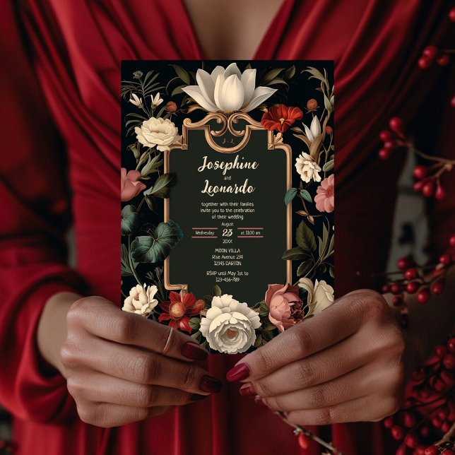 Elegant Dark Floral Vintage Wedding Invitation Inbjudningar (Skapare uppladdad)