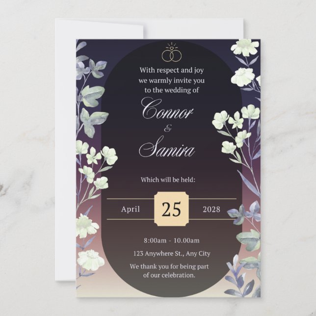 Elegant Dark Floral Wedding Invitation Inbjudningar (Framsida)