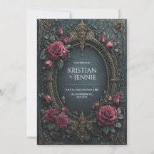 Elegant Dark Gothic Burgundy Rose Oval Wedding