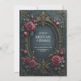 Elegant Dark Gothic Burgundy Rose Oval Wedding Inbjudningar