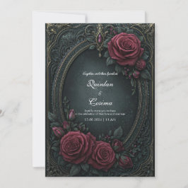 Elegant Dark Gothic Burgundy Rose Oval Wedding Inbjudningar