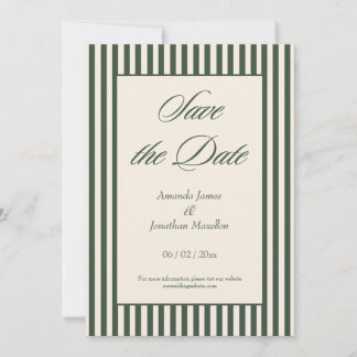 Elegant Dark Green and Cream Stripes Save the Date Inbjudningar