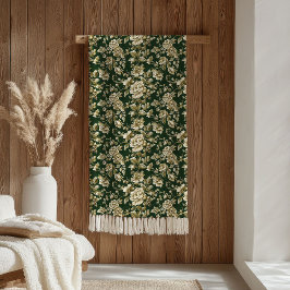 Elegant Dark Green and Gold Flowers Blanket Fleecefilt