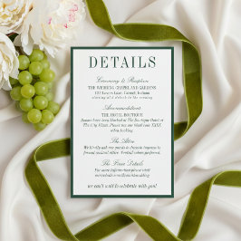 Elegant Dark Green Minimalist Wedding Details Tilläggskort