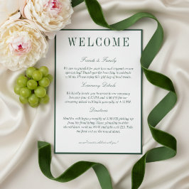 Elegant Dark Green Minimalist Wedding Welcome Program