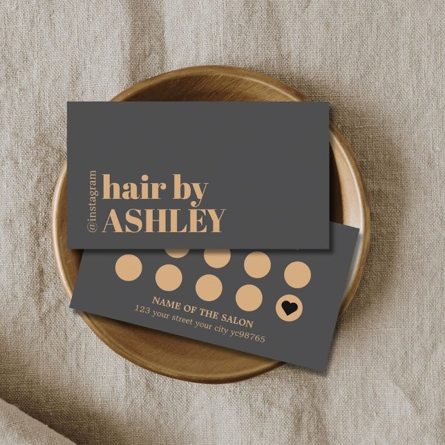 Elegant Dark Grey Faux Golden Hair Salon Lojalitetskort (Skapare uppladdad)