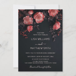 Elegant Dark Moody 3D Roses Wedding Inbjudningar