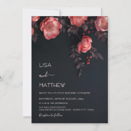Elegant Dark Moody 3D Roses Wedding Inbjudningar