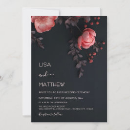 Elegant Dark Moody 3D Roses Wedding Inbjudningar