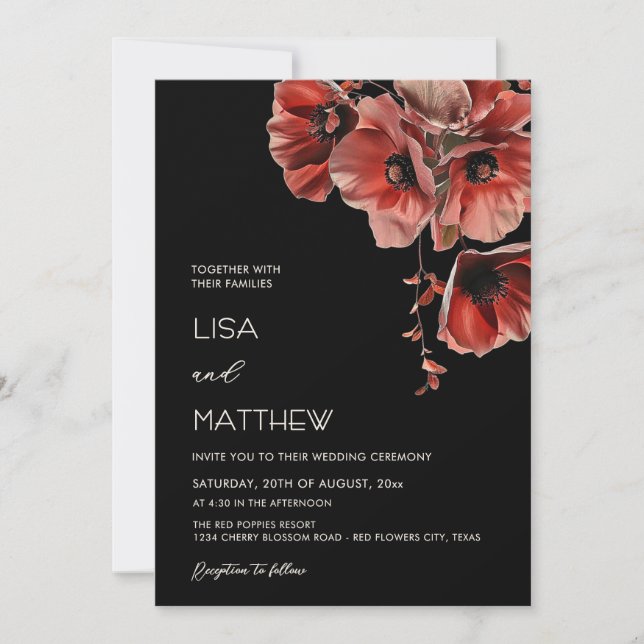 Elegant Dark Moody Red Flowers  Inbjudningar (Framsida)