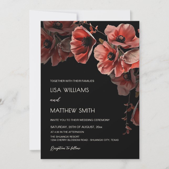 Elegant Dark Moody Red Flowers | Photo Wedding Inbjudningar (Framsida)