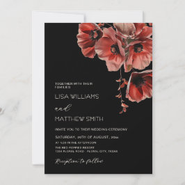 Elegant Dark Moody Red Flowers | Photo Wedding Inbjudningar