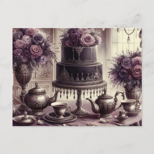 Elegant Dark Moody Tea Party  Vykort (Framsida)