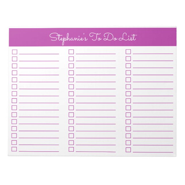 Elegant Dark Pink 8.5x11 Three Column Checklist Anteckningsblock (Framsida)