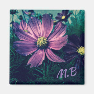 Elegant Dark Purple Blommor Foto Art Monogram Magnet