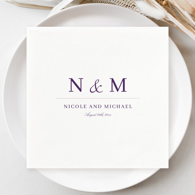 Elegant Dark Purple Monogram Initials Wedding Pappersservett (Skapare uppladdad)