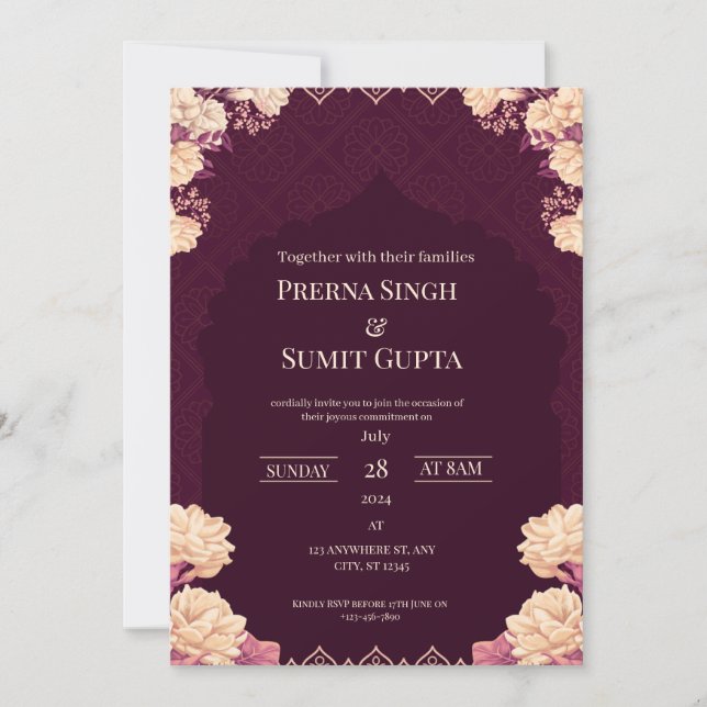 Elegant Dark Purple Wedding Invitation Inbjudningar (Framsida)
