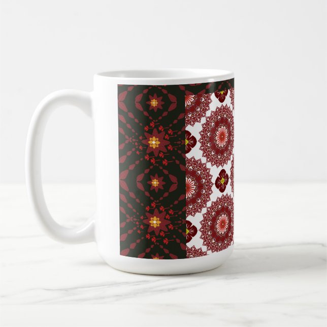 Elegant Dark Red Geometric Pattern Ceramic Mug – A Kaffemugg (Vänster)