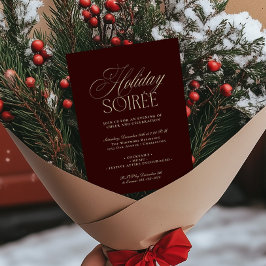 Elegant Dark Red Holiday Dinner Party Invitation Julkort