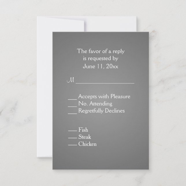 Elegant Dark Silver Wedding RSVP med Menu OSA Kort (Framsida)