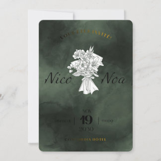 Elegant Dark Teal Watercolor Wedding Invitation wi Inbjudningar