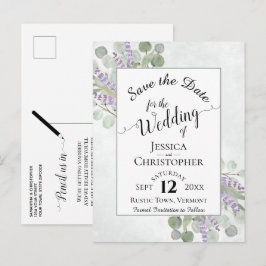 Elegant datum för sparande Eukalyptus & Lavendel V Meddelande Vykort