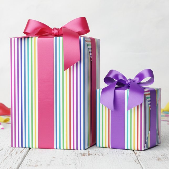 Elegant Davidstjärna regnbågsränder  Presentpapper (Bright Colors Rainbow Striped Pattern Gift Wrap for Her. Simple & Fun Thin Multicolor Lines for Girl)