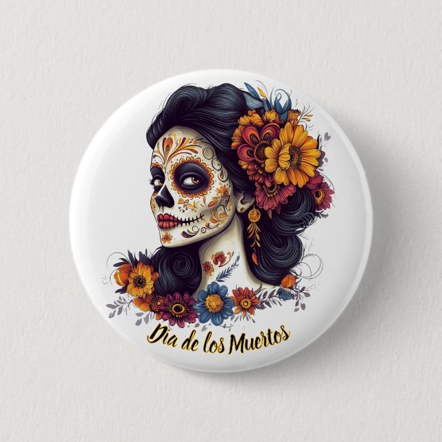 Elegant Day of the dead Sugar Skull Woman Knapp (Framsida)