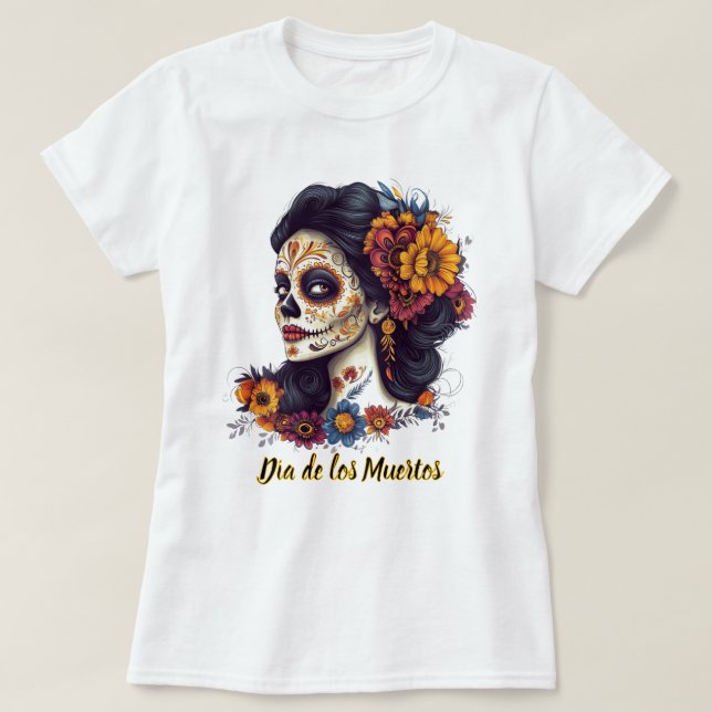 Elegant Day of the dead Sugar Skull Woman T Shirt (Design framsida)