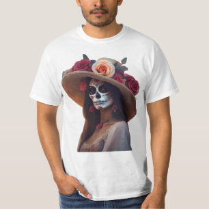 Elegant Day of the dead Woman med Blommigt Hat T Shirt