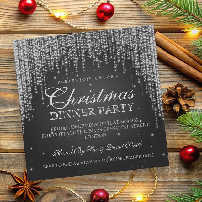Elegant Dazzle-Julfesten Black Inbjudningar (Elegant Dazzle Christmas Holiday Party Black Invitation)