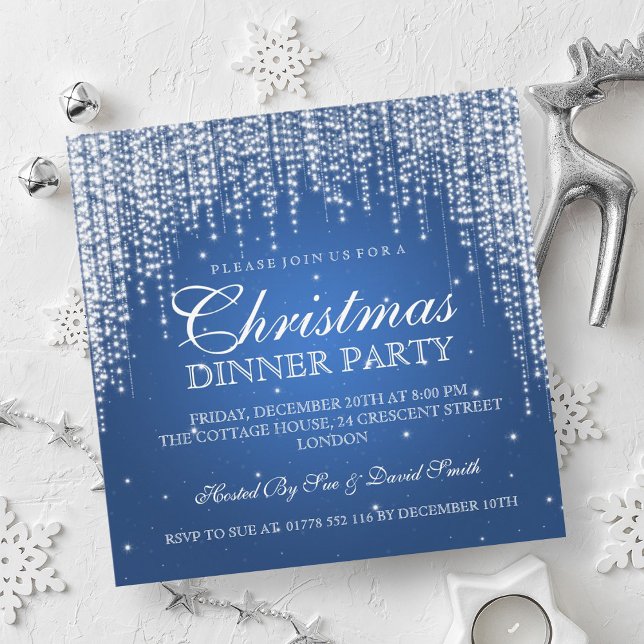 Elegant Dazzle-Julfesten Blue Inbjudningar (Elegant Dazzle Christmas Holiday Party Blue Invitation)