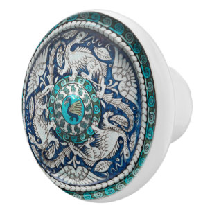 Elegant De Morgan Dragon Ceramic Knob Knopp
