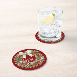 Elegant decemberkrans med vit slinga Holiday Underlägg Papper Rund