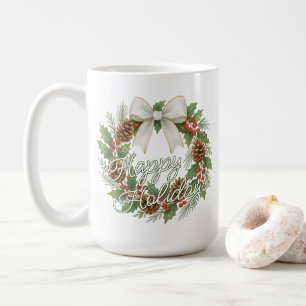 Elegant decemberkrans med vit slinga semester kaffemugg