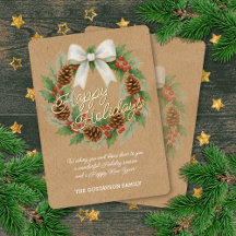 Elegant decemberkrans Vit slinga Akvarell Guld