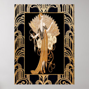 Elegant Deco Dam med Fläkt Poster