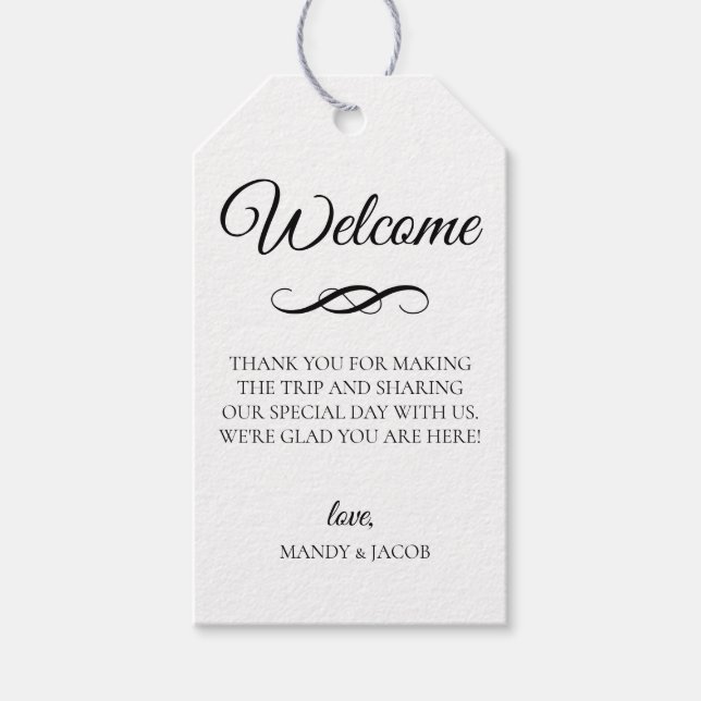 Elegant Deco Flourish Bröllop Välkomstpåse Presentetikett (Framsidan)