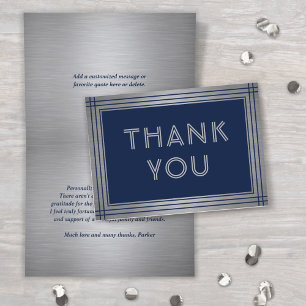 Elegant Deco Typography Navy Blue & Faux Metallic Tack Kort