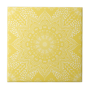 Elegant Decorative Mönster Mandala Gult Kakelplatta