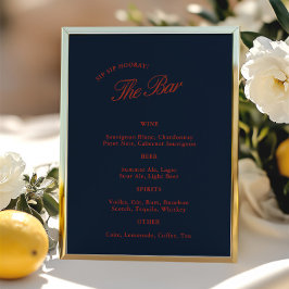 Elegant Deep Blue Black & Red Bröllop Pub Menu