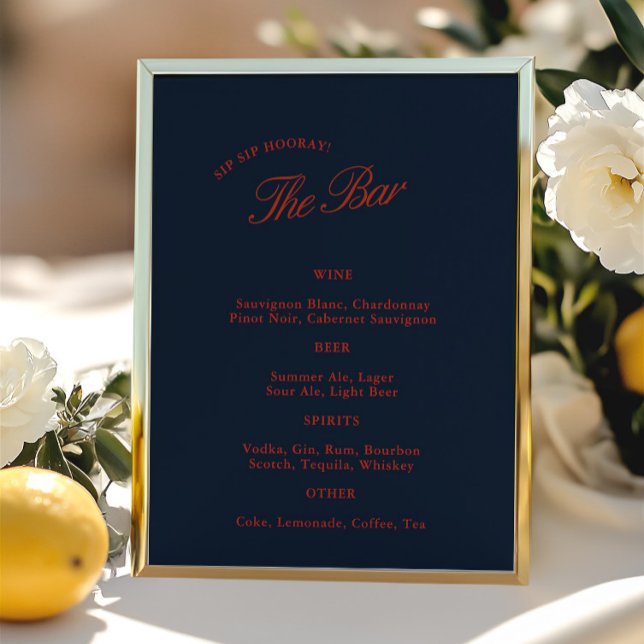 Elegant Deep Blue Black & Red Bröllop Pub Menu (Elegant Deep Blue Black & Red Wedding Bar Menu)