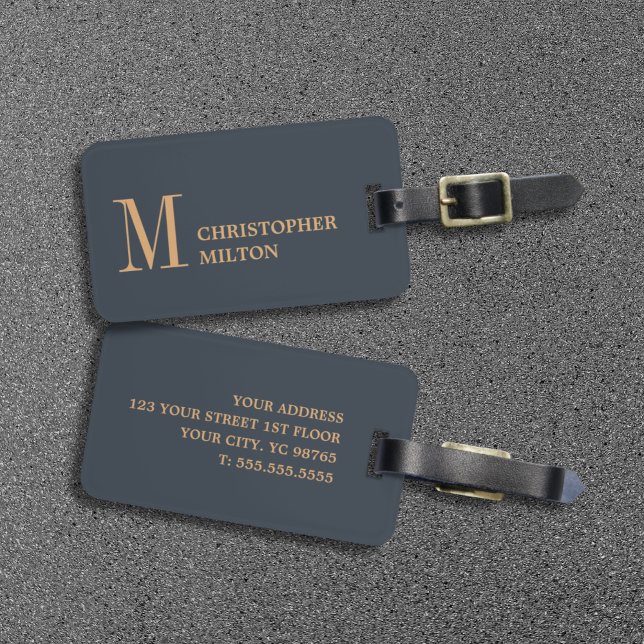 Elegant Deep Blue Brown Bold Bagagebricka (Skapare uppladdad)