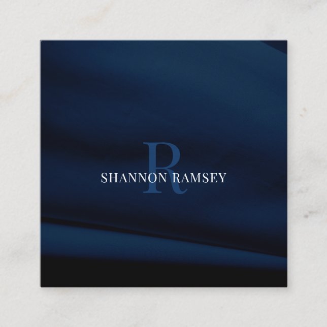 Elegant Deep Blue Monogram Fyrkantigt Visitkort (Framsida)