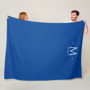 Elegant Deep Blue Monogram-mall stor Anpassningsba Fleecefilt