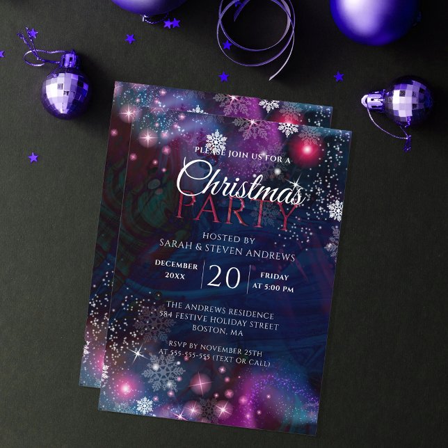 Elegant Deep Blue Rosa Winter Wonderland jul Inbjudningar (Skapare uppladdad)