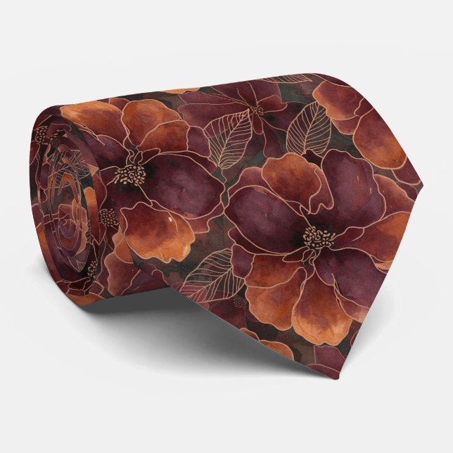 Elegant Deep Burgundy and Copper Abstract Floral Slips (Rullad)