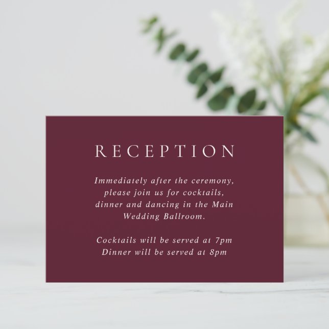 Elegant Deep Burgundy Classic Wedding Tilläggskort (Stående Fram)