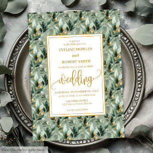 Elegant Deep Grönt Guld Eucalyptus Bröllopsinbjudn Inbjudningar
